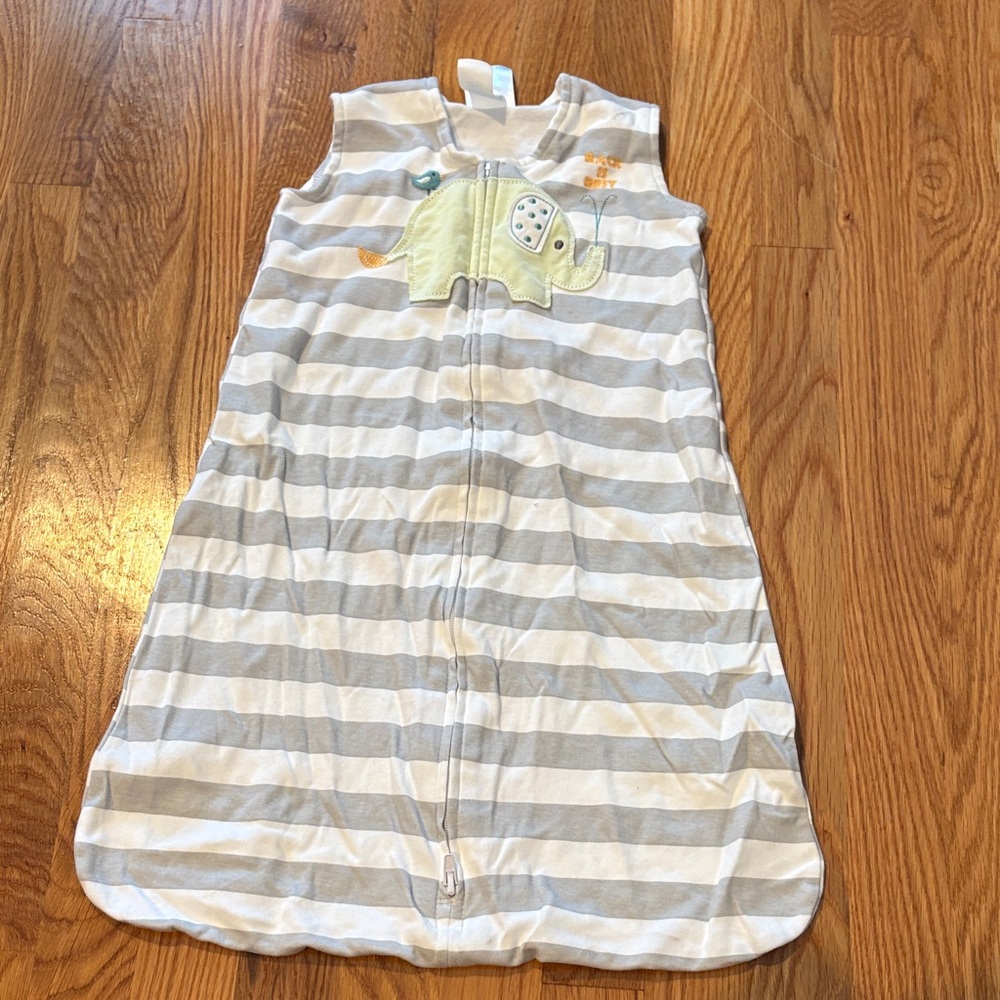 Halo Striped Gray and White Sleep Sack with Elephant